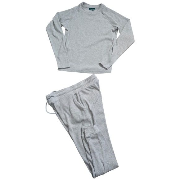 Hammacher Schlemmer 2 Piece Lounge Set Pajamas Women Small Ribbed Fleece Cozy - Picture 5 of 7